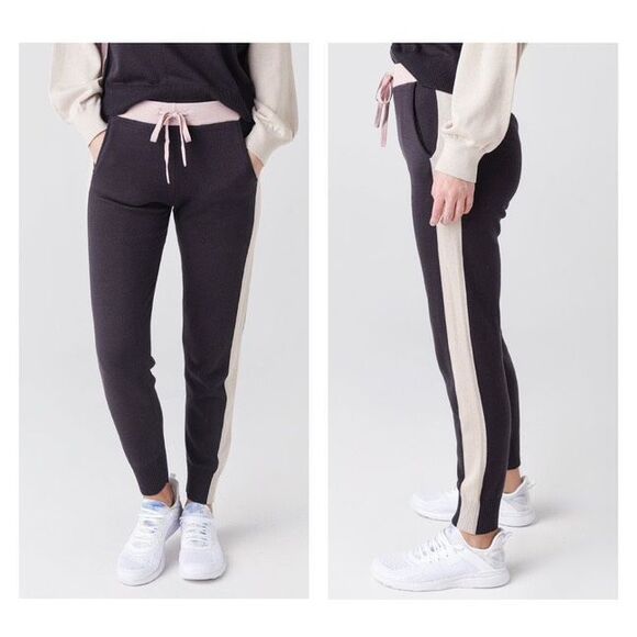 NWT Monrow Women's Color-Block XL Sporty Supersoft Sweatpants Jogger Pants Black - Picture 1 of 14